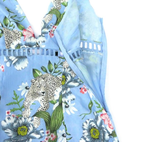 H M Dress Fit Flare V Cheetah Floral Blue Mini S - Picture 4 of 10